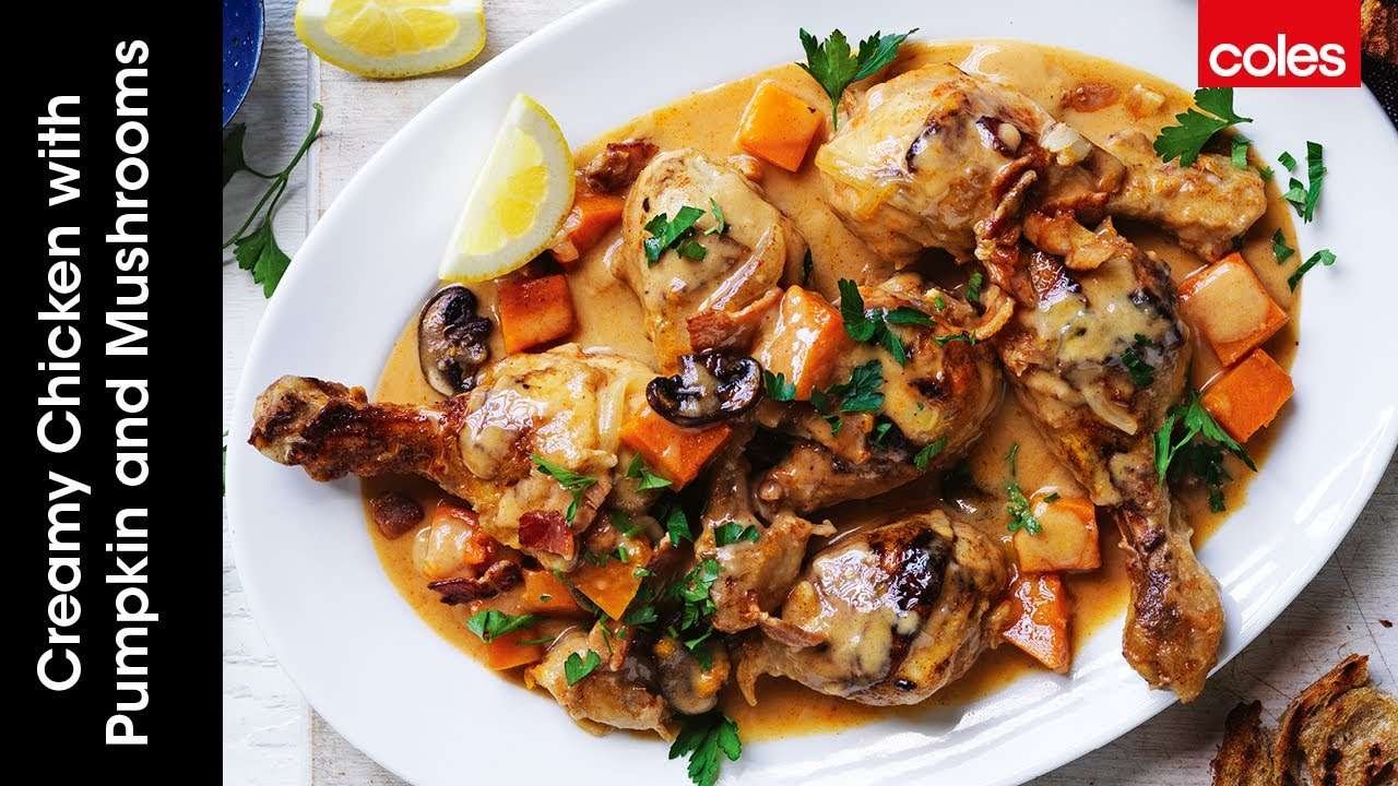 Creamy chicken with pumpkin and mushrooms