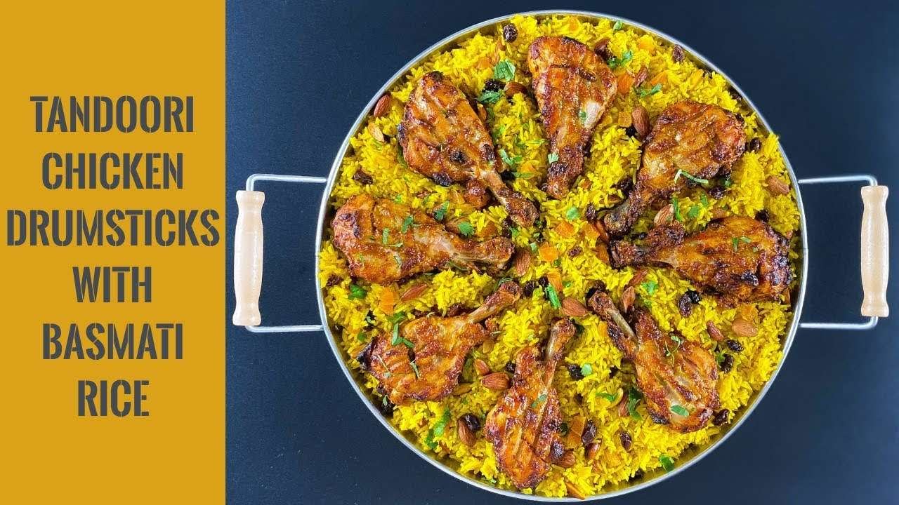 Tandoori chicken drumsticks with basmati rice