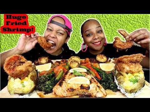 HOMEMADE FRIED COLLOSAL PRAWNS + GRILLED SALMON MUKBANG!
