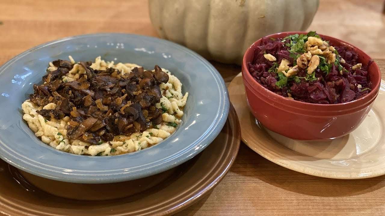 How To Make Spiced Red Cabbage + Spaetzle With Mushroom Sauce | Vegetarian Thanksgiving | Rachael…
