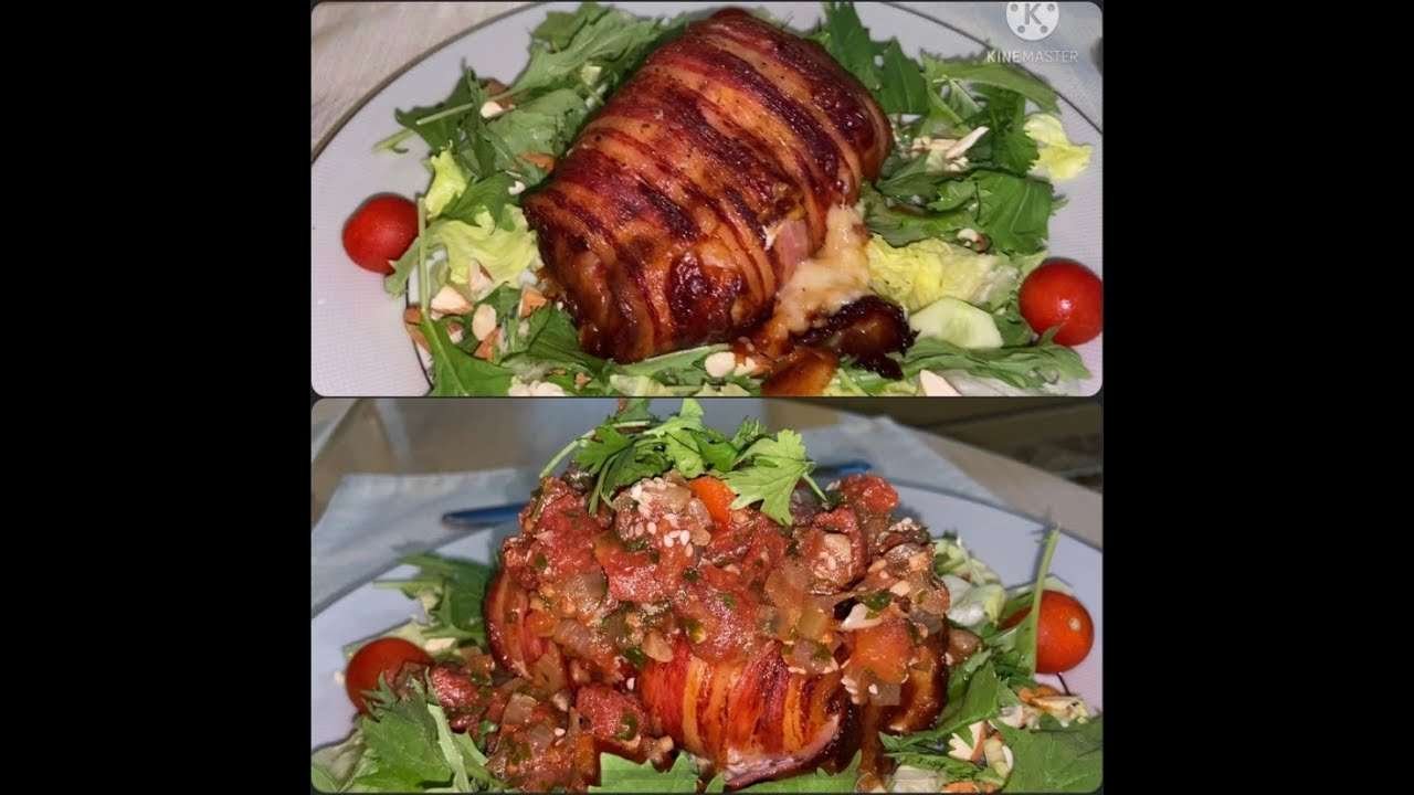 Chicken Cordon Bleu wrap in bacon with Italian sauce