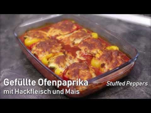 Gefüllte Ofen Paprika mit Hackfleisch und Mais – stuffed peppers Rezept/Recipe Tutorial Engl Deutsch