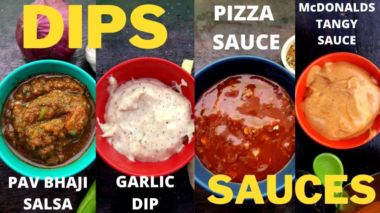 4 Instant Dips and Sauces | Pav Bhaji Salsa | McDonalds' Tangy Sauce |  Pizza Sauce | Garlic Dip