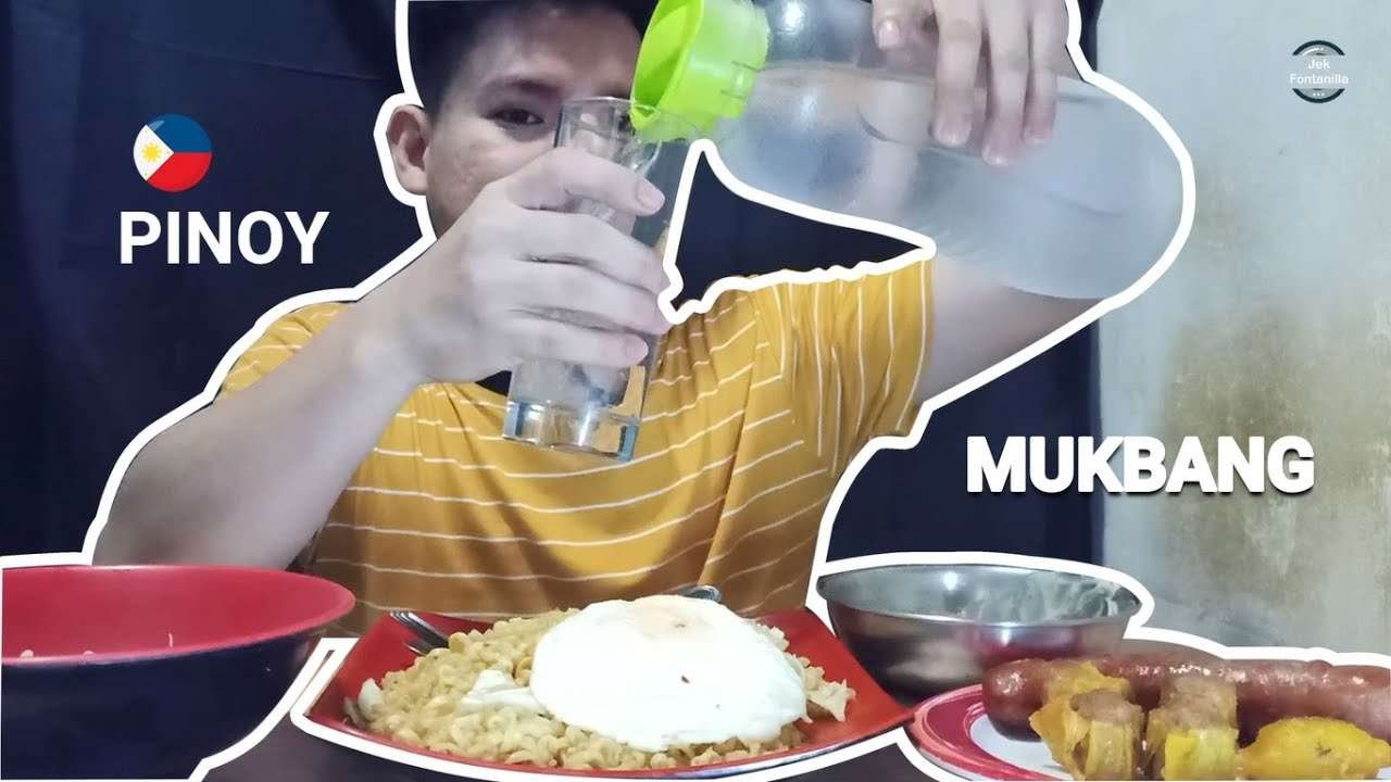 PINOY MUKBANG | Pancit Canton – extra hot. Hungarian sausage, siomai and cabbage with garlic mayo.