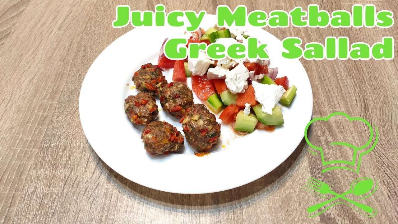 Нow to cook perfect meatballs recipe /Oven-baked juicy meatballs/ fresh salad in Greek style