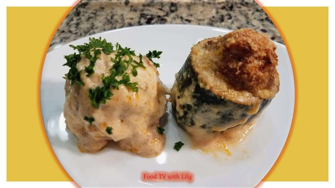 Delicious Stuffed zucchini in creamy sauce! Фаршировані кабачки у вершковому соусі! #easyrecipe