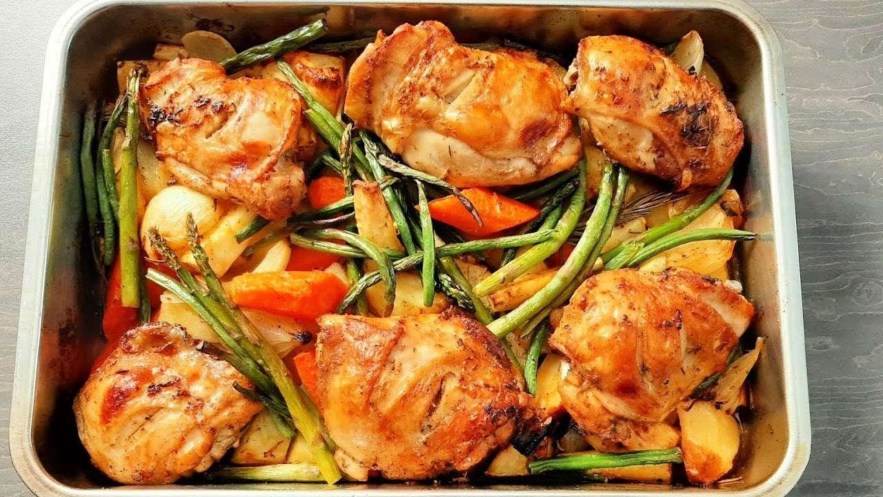 One Pan Garlic & Herb Roasted Chicken with Vegetables/ Dinner Recipes