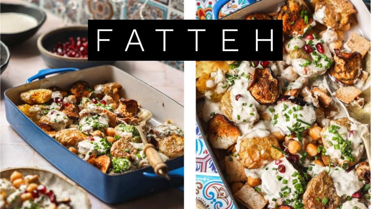 Vegetarian Fatteh – Healthy Starter/Pita topped with chickepeas,eggplant,potatoes in yogurt sauce