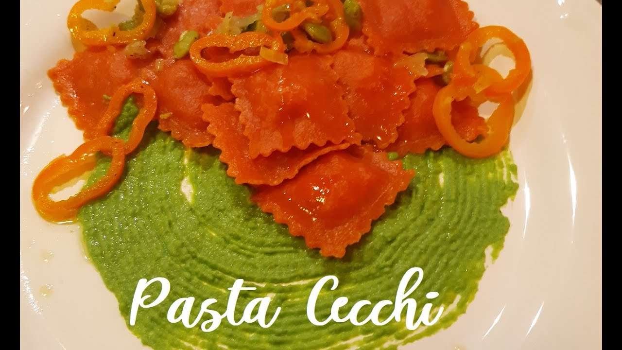 Wild Caught Shrimp Scampi Ravioli Beached On Pea Cream for Christmas Eve | Pasta Cecchi Recipe