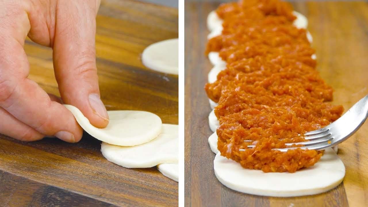 Lay 8 Puff Pastry Circles On Top Of One Another | One-Pot Stuffed Pepper Roses