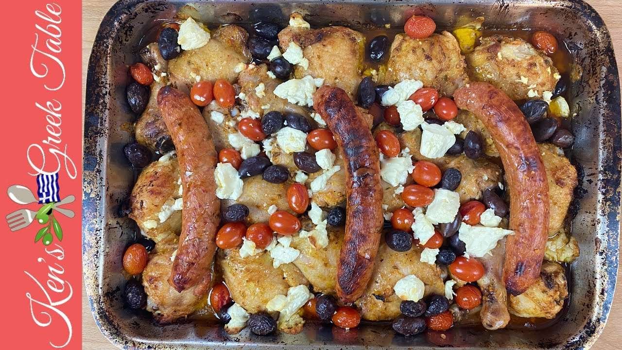 Easy Chicken & Sausage Tray Bake | Greek Style Chicken Recipe
