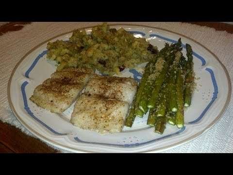 Bobbi's Kitchen Swai in white wine sauce and garlic roasted asparagus