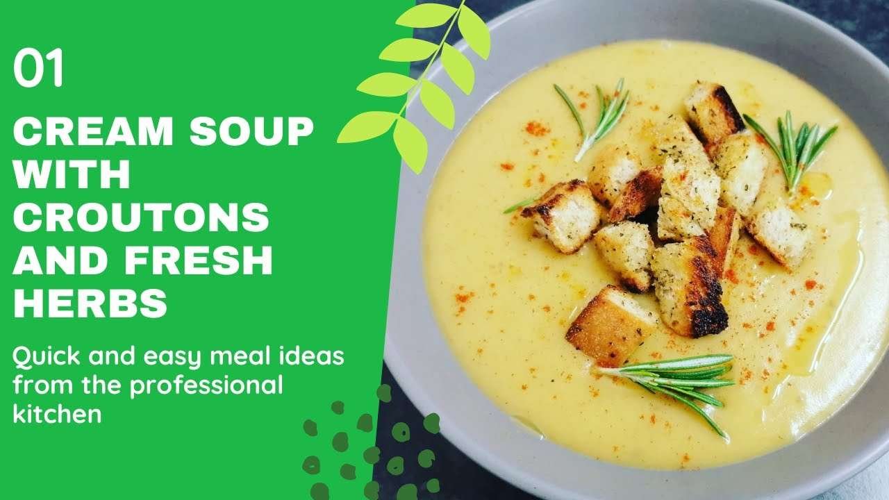 Cream soup from potatoes and leeks, plus croutons backed with fresh herbs | Healthy and Delicious