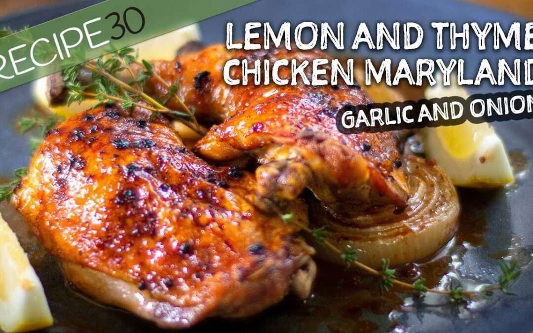 Lemon and thyme chicken, with garlic and onion