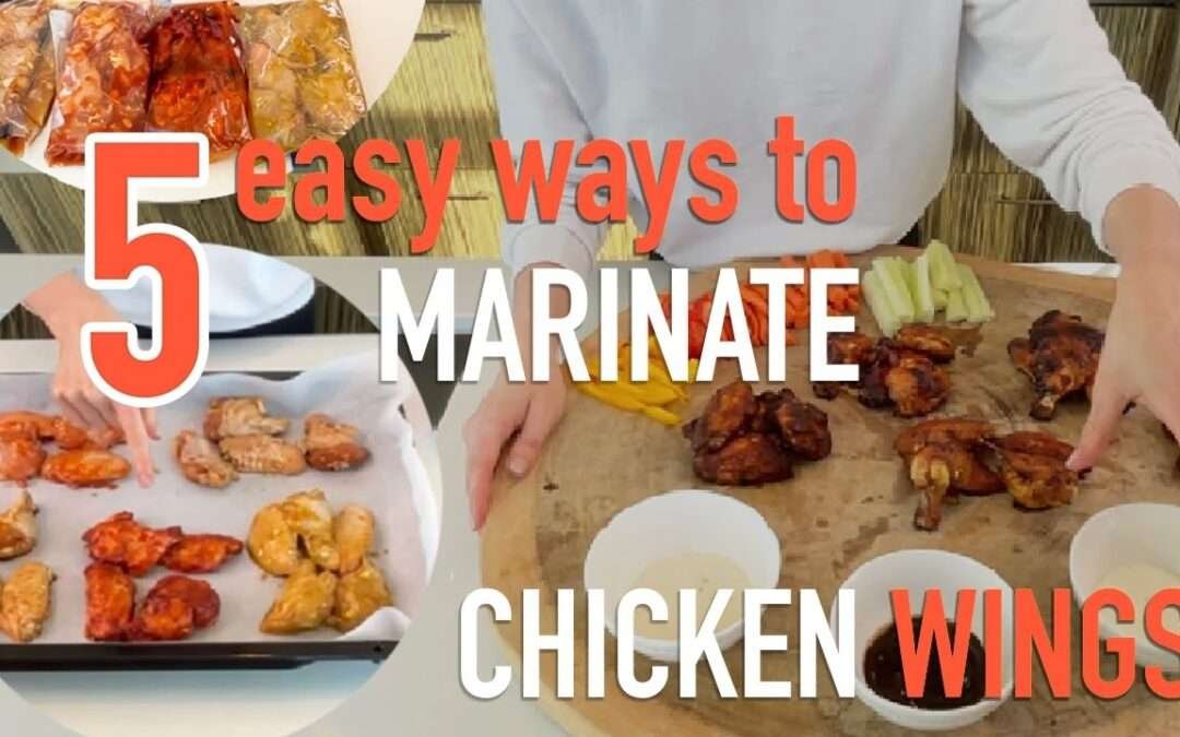 5 easy ways to marinate chicken wings. BBQ, Honey mustard, Paprika, Soya sauce spicy, Curry