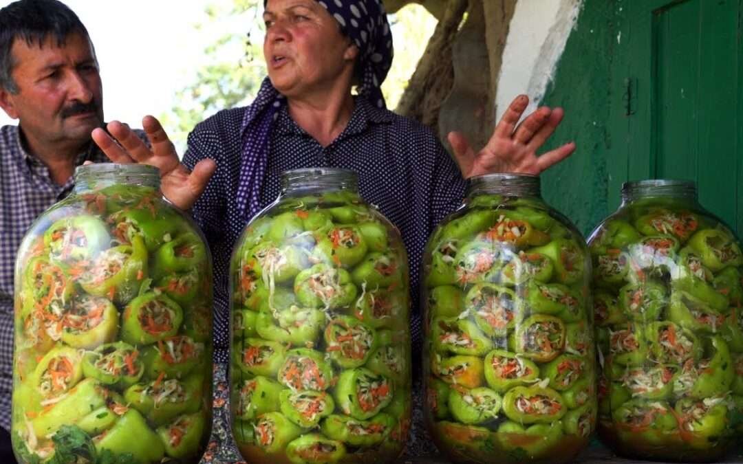 Harvesting and Pickling Stuffed Bell Peppers from our Garden, Outdoor Cooking