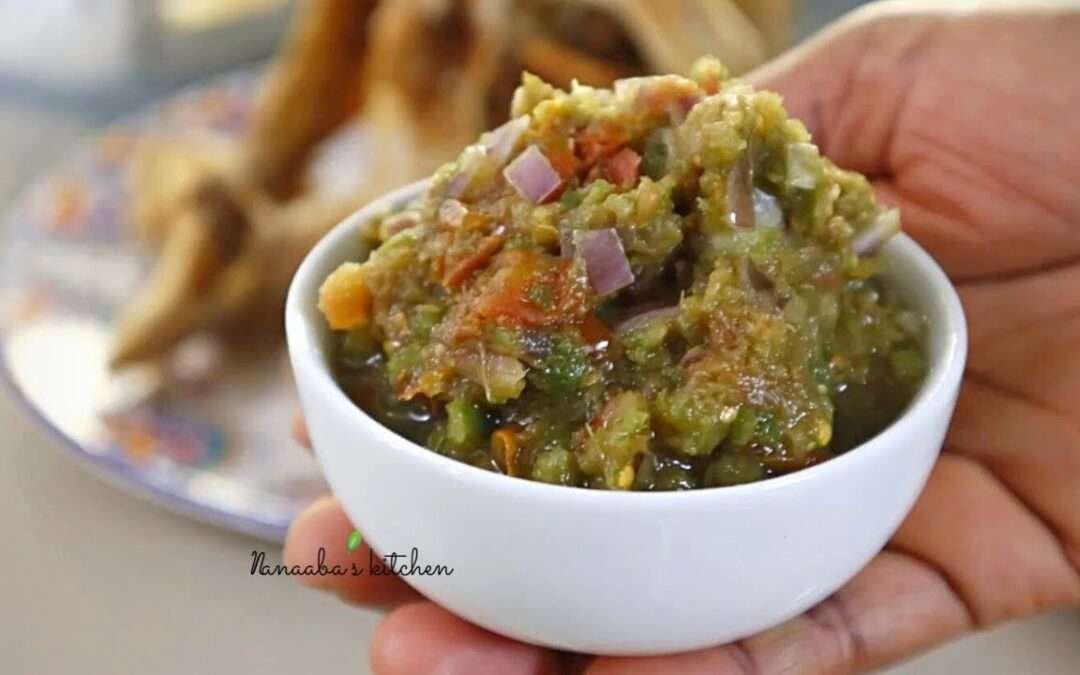 fresh green pepper sauce with fried fish and kenkey