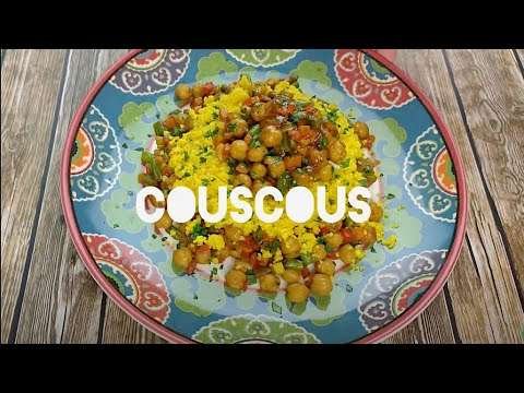 Simple couscous with vegetables, chickpeas, smoked paprika and turmeric.