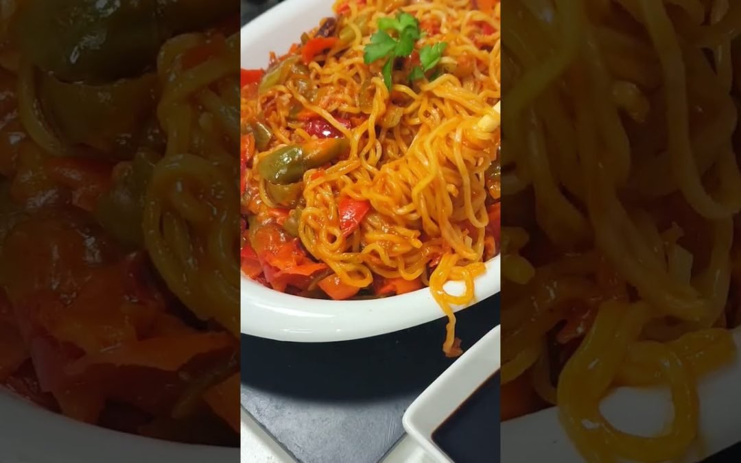 Noodles with paprika in tomato sauce.Homemade Cooked in 15 minutes.