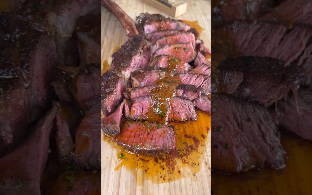 Reverse seared tomahawk steak with a smoked paprika and rosemary compound butter