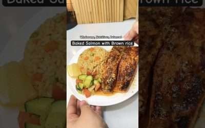 Baked Salmon with Brown Rice. Healthy, flavorful, and satisfying. Perfect for a balanced meal