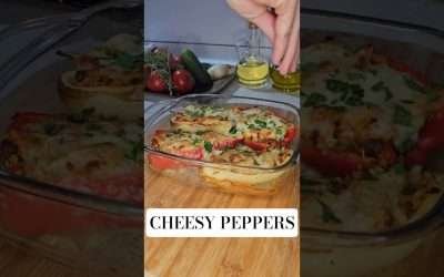 Cheesy Stuffed Bell Peppers | Easy Mozzarella Beef Bake #shorts